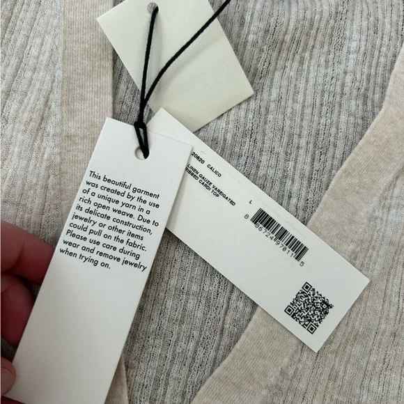 NWT White + Warren Linen Gauze Verigated Ribbed Cardi Top in Oatmeal Heather - Picture 7 of 13